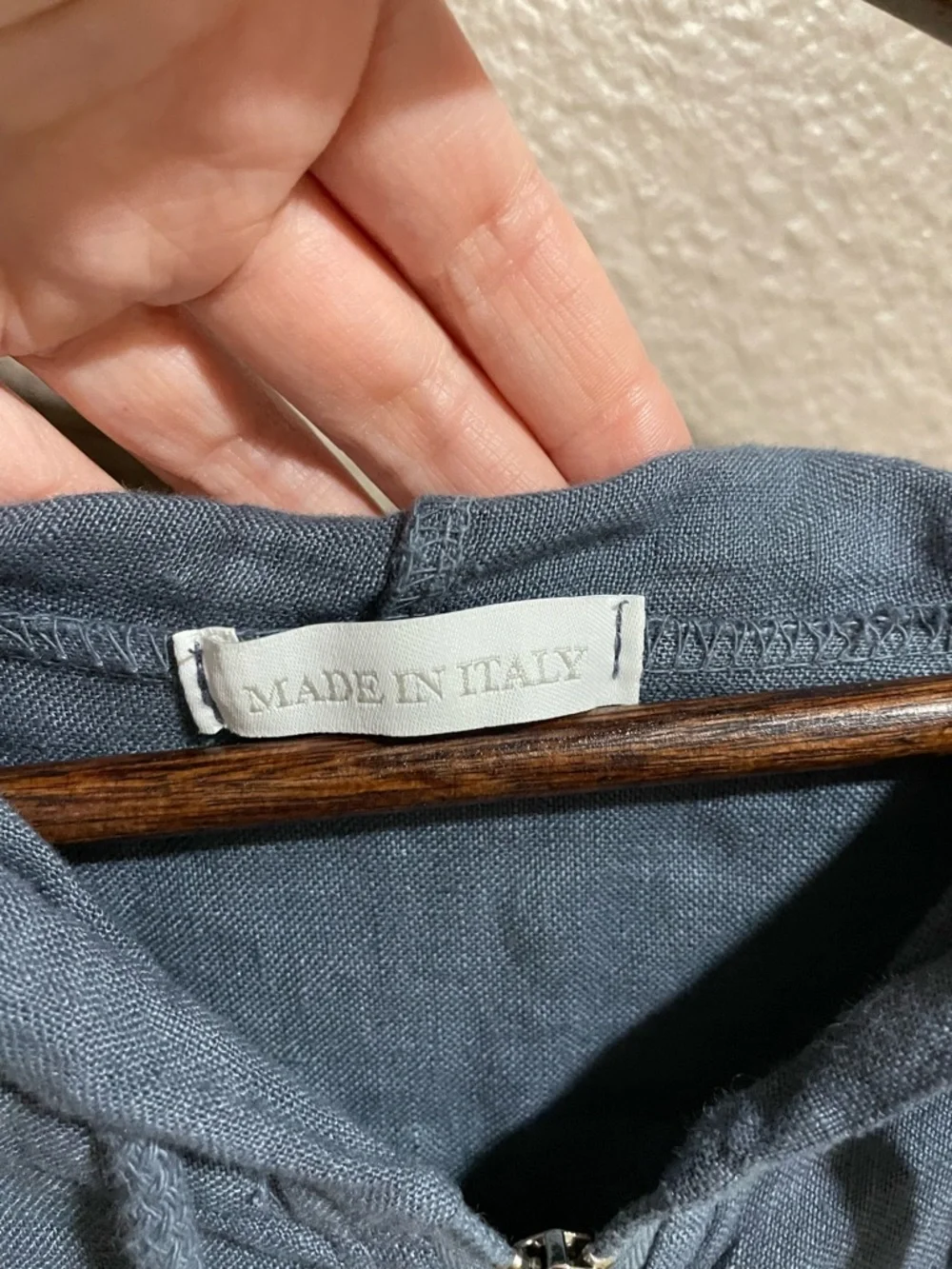 Made in Italy linen Lightweight Blue Hooded Zip-Front Women's Jacket
